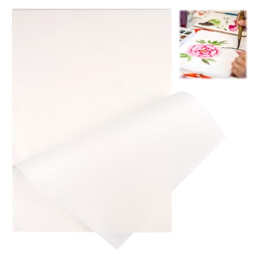 100 Hojas Papel de Arroz 210 × 297 mm, Buena Absorción de la Tinta, Blanco Papel Arroz A4 Espesar, para Principiantes y Amantes de la Caligrafía y la Pintura, Superficie Lisa sin Arrugas