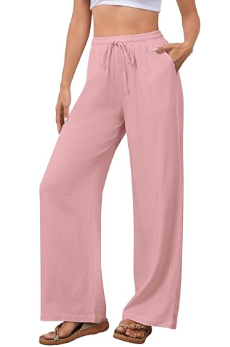 NONSAR Hose Damen Baumwoll Freizeithose mit Kordelzug Leinenhose Elastischem Bund Casual Loose Fit Hosen Frauen Weitem B...