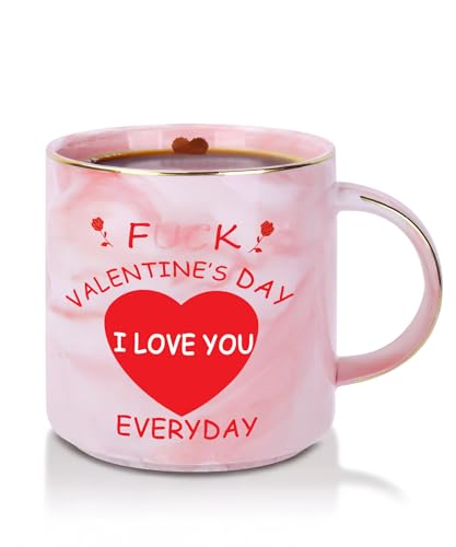 Gibaniza Funny Pink Marble Coffee Mug 12oz – Forget Valentine’s Day, I Love You Every Day – Ceramic Cup Gift for Girlfriend, Boyfriend, Wife, Husband, Couples