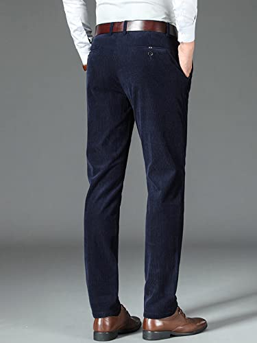 Men's Formal Corduroy Suit Pants Flat-Front Straight Dress Pants Office Trousers3