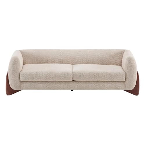 Image of Upholstered 3 Seater Sofa Three Seater Sofa with Wooden Legs for Living Room Hotels & Offices (3 Seater Light Brown)