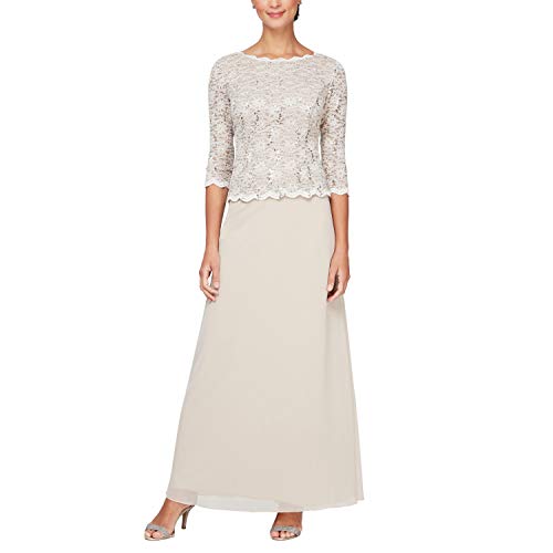 Image of Alex Evenings Women's 3 /4 Sleeve Stretch Lace Bodice Mock One Piece Gown