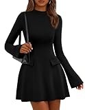 PRETTYGARDEN Women's Elegant Holiday Short Dress 2025 Fall Bell Long Sleeve Mock Neck Work Business Casual Party Mini Dress(Black,Medium)