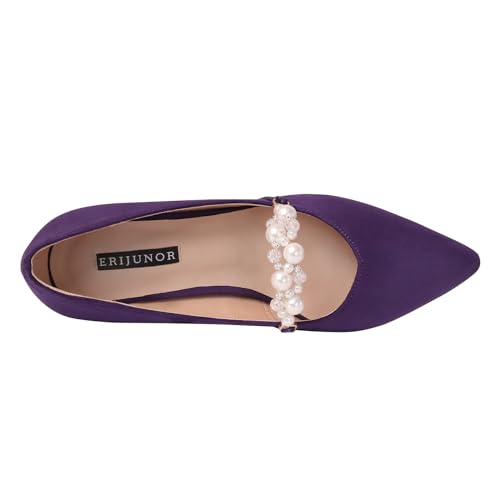 ERIJUNOR E3122 Women Faux Suede Pearl Pumps Comfortable Kitten Heel Evening Prom Wedding Shoes3