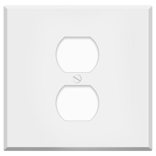 White Metal Centered Duplex Receptacle Wall Plate, 2-Gang With Centered Device, Standard Size 4.5" x 4.56",Rocker, Toggle, Duplex Outlet Cover, Made In USA, Corrosion Resistant by Airmont Products - Used condition - US$8.07