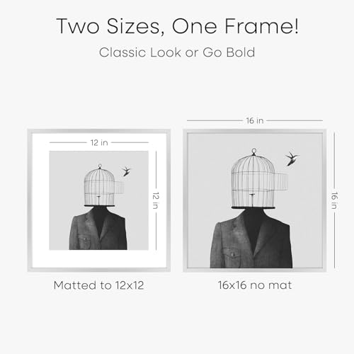 Image of Homeforia 16x16 Silver Picture Frame, High End Metal 16 x 16 Square Frame with Mat 12 x 12 Photo, 16x16 Poster Frames Matted to 12x12 Print, 16 by 16 Hanging Frames, Tempered Glass, Wall Kit, Set of 1