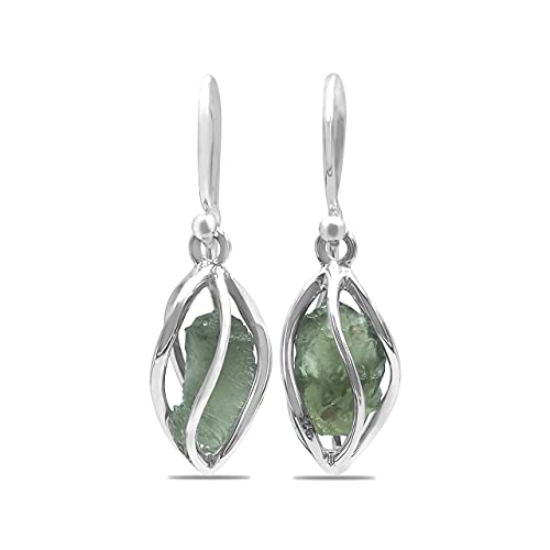 Starborn Sterling Silver Natural Moldavite Caged Earrings #TOP2