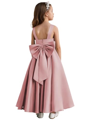 MCieloLuna Glossy Satin Flower Girl Dresses O-Neck Wedding Guest Princess Ball Gown Backless First Communion Dresses