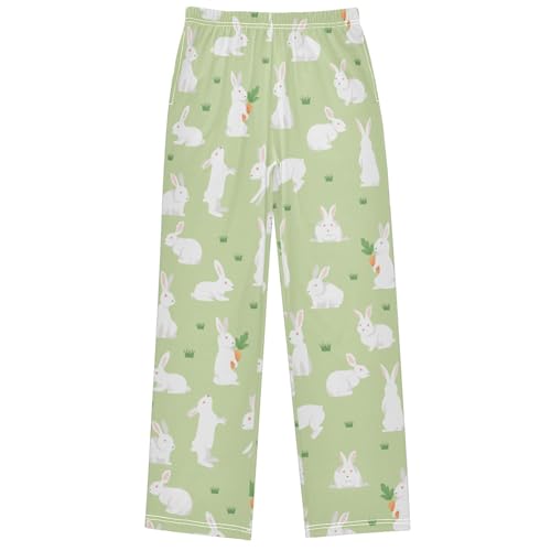 Boy's Pj Pants White Rabbit Carrot Green Grass Lounge Bottoms Elastic Waist Kids Joggers with Pockets Size 6-14