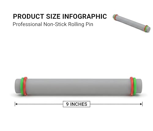 2 Pcs Adjustable Rolling Pin with Removable Rings, Non-Stick Fondant & Dough Rolling Pins, 9 Inch Baking Rolling Pins for Cookies, Pastry, Pizza & Fondant