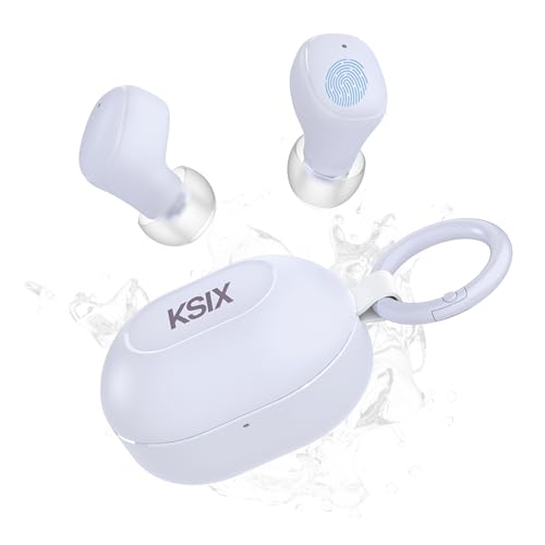 KSIX Neutron Écouteurs sans Fil, True Wireless Stereo, Bouton Multifonction, appels, Assistant Vocal, étui de Charge avec Mousqueton, autonomie 4h + 16h, USB-C, IPX4 résistant à l'eau, Lilas