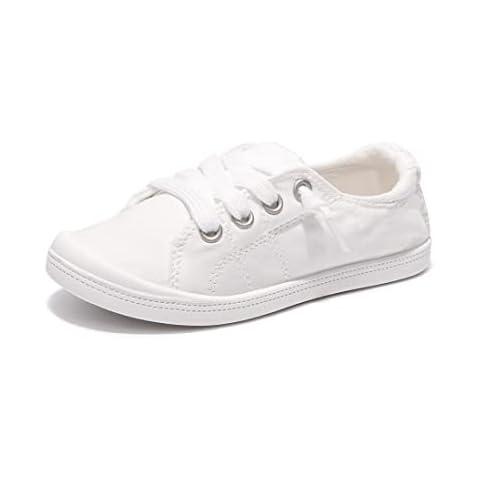 Boy and Girl Slip on Canvas Sneaker, Kids Low Top Casual Fashion Shoes, Comfy Lace up Walking Shoes (2, White, 2) Cover