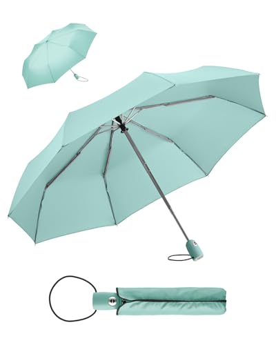 FARE Regenschirm (minzgrün) - öffnet & schließt automatisch - kompakt, windsicher, sturmfest & wasserabweisend - stabiler Taschenschirm - Perfekter Begleiter für Damen und Herren