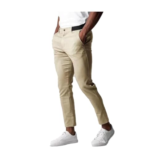 JosuE Pantalones Chinos para Hombre, básicos, Casuales, Ajustados, elásticos, con Parte Delantera Plana, Pantalones de Vestir, Caqui, M