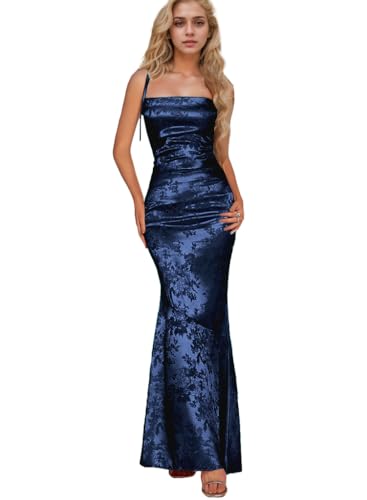 Floral Satin Mermaid Prom Dress Spaghetti Strap Formal Wedding Guest Maxi Dresses for Women UU129