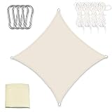  THETHO Toldo Vela de Sombra de 2x2m Toldo de Sombra Impermeable Cuadrilátero Protección Rayos UV Paño de Sombra con Mosquetón y Cuerda Tela de Sombra para Patio, Exteriores, Jardín, Terraza (Beige)