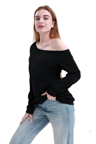 Image of MAGICMK Woman's Sweatershirt Lips Print Causal Blouse Off The Shoulder Long Sleeve Loose Slouchy Pullover Plus Size Tops