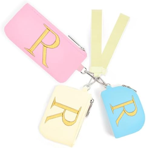 Mini Zip Around Keychain Wristlet Wallets for Women and Girls: Three Coin Purses with 2 Straps - Best Gifts for Birthdays, Christmas, Wedding Parties, Valentine's Day, New Year (R, Blue&Pink&Cream)