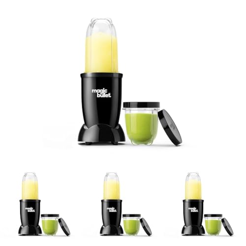 Image of Magic Bullet Blender Set, 7-Piece Set, 250W Blender and Food Processor, 2 Blending Cups, Cross Blade, Compact Design, Smoothies, Sauces, Silver, MBR-0701AK (Pack of 4)