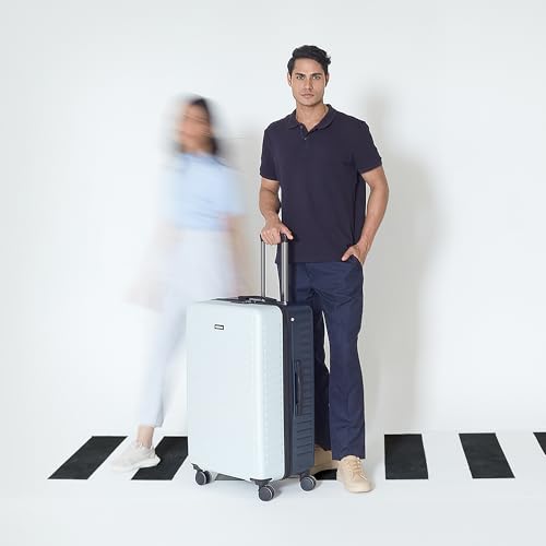 Image of Assembly Large Check-in Large Luggage with 3 Packing Cubes & TSA Lock, Durable Polycarbonate Hard Shell Luggage for Adventure Travel, White-Blue, 28-Inch