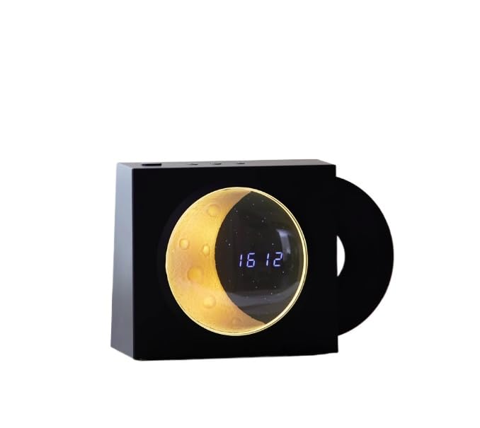 WUKBTY Gift for Birthday Christmas Valentine’s Day Portable Wireless Speaker with Moon Phase Clock, Vinyl Record Player (Black)
