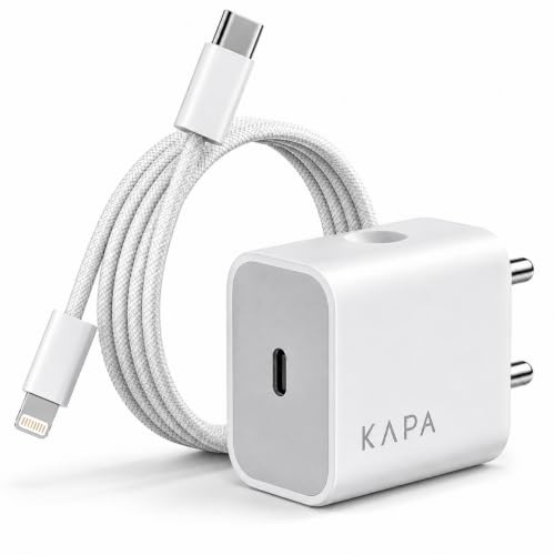 Image of 20W PD Fast Charger Adapter for iPhone 14 /13 /12 /11 Series | Type C Wall Adapter + Type C to Lightning Nylon Cable | BIS Certified|1 Year Warranty| White