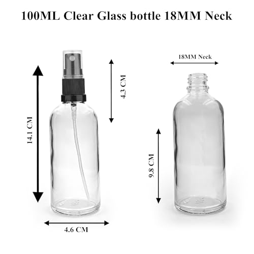 Image of 100ML Clear empty glass bottle With Black Mist Spray And Over Cap | Refillable | Leak Proof For Essential Oils | Reusalble | DIY Perfumes | DIY serums Pack Of -1