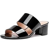 WAYDERNS Women's Slip On Open Toe Patent Leather Chunky Low Heel Slides Two Piece Sandals 2 Inch