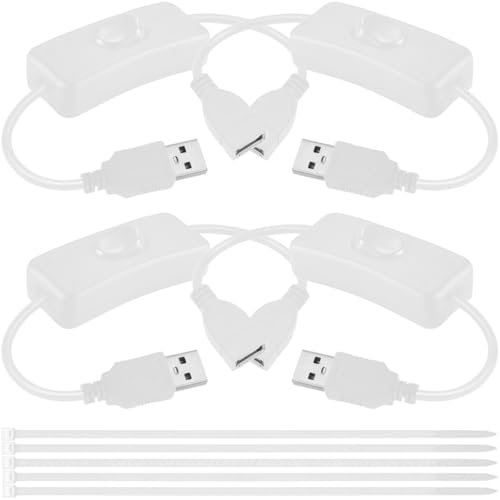 MKBKLLJY 4PCS USB Power Switch Cable USB 2.0 A Male to Female Extension Cord On/Off Adapter with Inline Rocker Switch with Cable Ties for Driving Recorder Small Desk Lamp LED Strip (White)