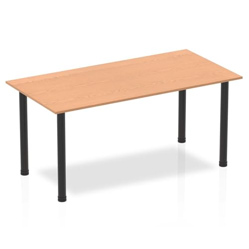 Image of OPO Impulse Freestanding 1600mm Straight Table Attractive Post Legs | Sturdy Build Weather & Heat Resistant Melamine Finish Rectangular Table Oak Black