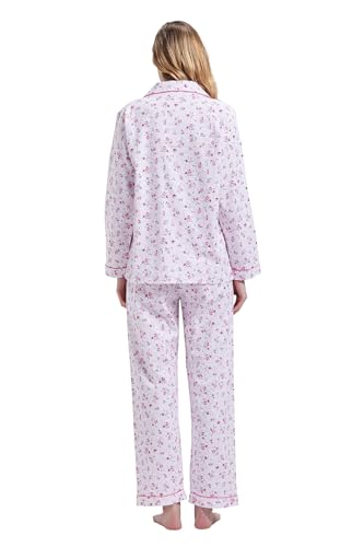 Image of GLOBAL Women's Flannel Pajamas Set 100% Cotton PJs for Women Long Sleeve Button Drawstring Waist Warm Loungewear Sleepwear