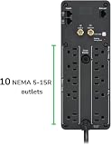 APC Back-UPS Pro Sine Wave UPS, 1500VA/900W, Active PFC Compatible, AVR, LCD, 10 Outlets, USB-C Charging Port | BR1500MS2 Uninterruptible Power Supply for Home Office, PC, Gaming Computers