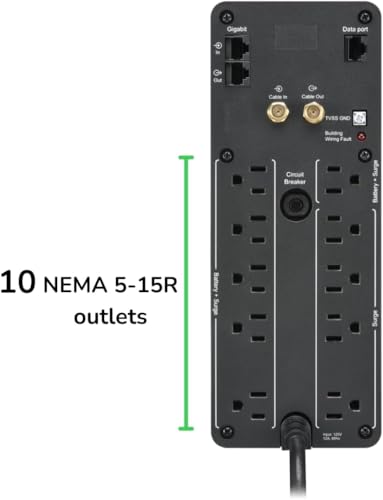 APC Back-UPS Pro Sine Wave UPS, 1500VA/900W, Active PFC Compatible, AVR, LCD, 10 Outlets, USB-C Charging Port | BR1500MS2 Uninterruptible Power Supply for Home Office, PC, Gaming Computers