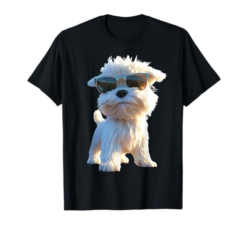 Malteser mit Sonnenbrille Maltese Hunde Liebe Süßer Malteser T-Shirt