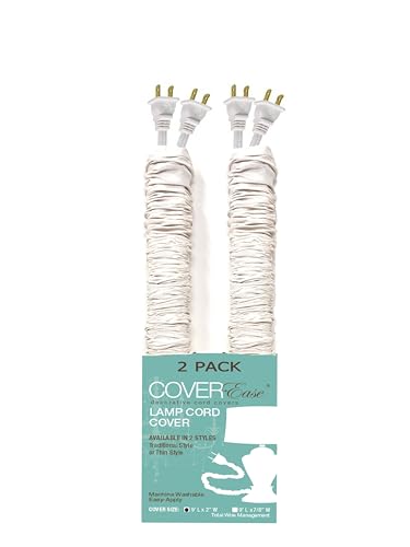 Image of Off White COVEREase Cord Cover 9 ft Faux Silk Fabric Lamp Cord Cover - Cable Sleeve, Wire Cover, Cord Hider for Cable Management for Electrical Lighting Fixtures (2 Pack)