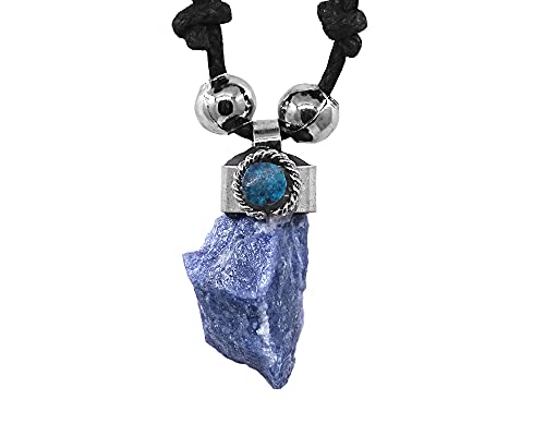 Mia Jewel Shop Natural Raw Rough Healing Gemstone Crystal Pendant Silver Metal Chrysocolla Adjustable Necklace - Womens Fashion Handmade Jewelry Boho Accessories (Blue Sodalite)