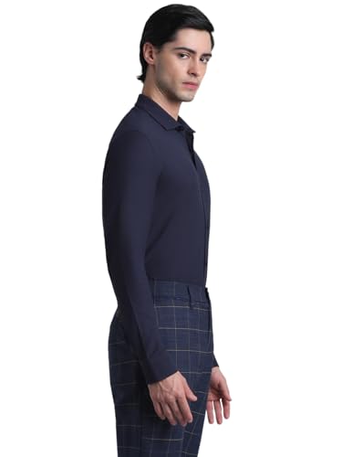 Image of Jack & Jones Men's Cotton Solid Slim Fit Spread-Collar Casual Shirt