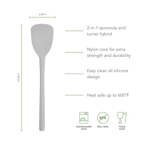 Image of Tovolo Flex Core Scoopula Silicone Multifunction Spoon Spatula Combo Oyster Gray, BPA Free Spatula Spoon Silicone Heat Resistant Scoopula, Scoop and Serve Spatula Combo Kitchen Utensils