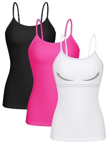 Image of ATTRACO Women 3 Pack Cotton Camisoles with Shelf Bra Adjustable Spaghetti Strap Tank Tops