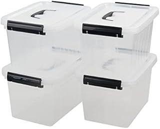 Easymanie 6 L Latch Storage Box with Lid, Set of 4 Small Plastic Container Boxes, Clear