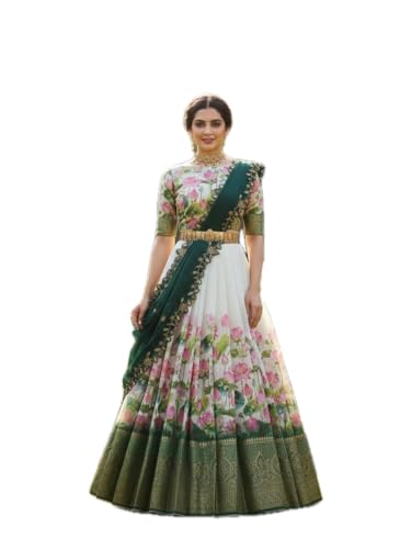Image of ZITON Women's Indian Traditional Kanjivaram Silk Pure Weaving Lehenga Choli Along With Dupatta And Blouse Piece, Half Saree (Unstitched)