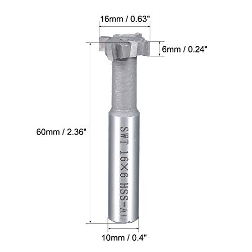 Image of uxcell HSSAL T Slot End Mill Milling Cutter 6 Flutes 16mm Cutting Dia 6mm Depth