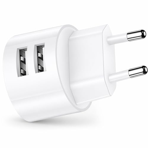 Leloco USB Steckdosenadapter - USB Netzteil Flach 2 Ports Mehrfach Ladegerät 5V 2 1A kompatibel mit IP44 Steckdosen und Kabeltrommeln für Smartphones/Tablets/MP3-MP4 Player/eBooks/Navi/etc.