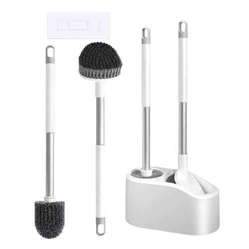 Image of Clyton Toilet Brush with Holder Stand, Toilet Bowl Cleaning Brush and Bathroom Toilet Floor Scrubber Brush with Self Adhesive Wall Mounted Ventilated Drying Stand, Toilet Bathroom Cleaning Brushes Set