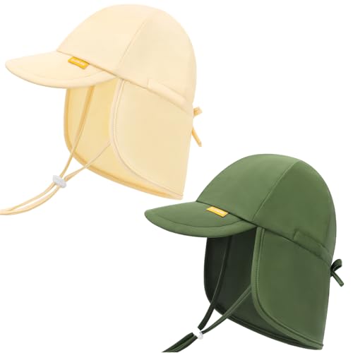 Image of UPF 50+ Baby Sun Hat, Neck Flap Protection for Toddlers | UV shield, stretch nylon spandex, adjustable back drawstring, machine washable, foldable for beach travel, sizes 0-5T