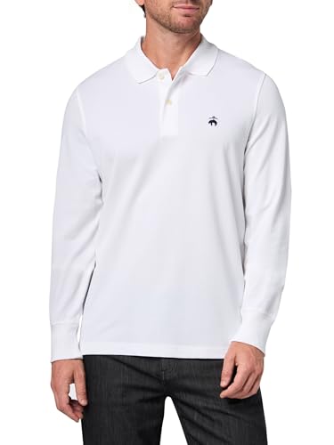 Brooks Brothers Men's Long Sleeve Supima Cotton Pique Stretch Logo Polo Shirt, White, Large