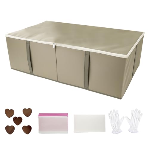 Wekuch Wedding Dress Storage Box – Large Wedding Dress Preservation Box 94L with Acid-Free Tissue Paper, Cedar Wood Blocks, White Gloves & Dust Bag for Bridal Gown Preservation (Gray)