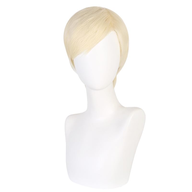 Peluca Recta Corta Rubia Clara Para Hombre - Peluca De Pelo Natural Sintético Resistente Al Calor Para Hombres Cosplay