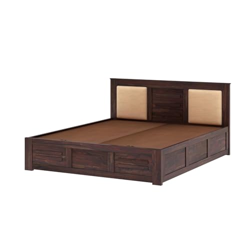 Image of Ganpati Arts Solid Sheesham Wood Swiss King Size Bed with Box Storage and Headbaord | Wooden Double Bed Cot Palang Furniture for Bedroom, Guest Room, Hotel and Home (Walnut Finish)
