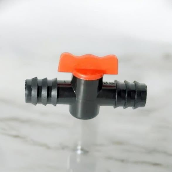 Lateral Cock Valve with Barbed Fittings, Inline Water Flow Control, Orange Handle DRIP IRRIGATION